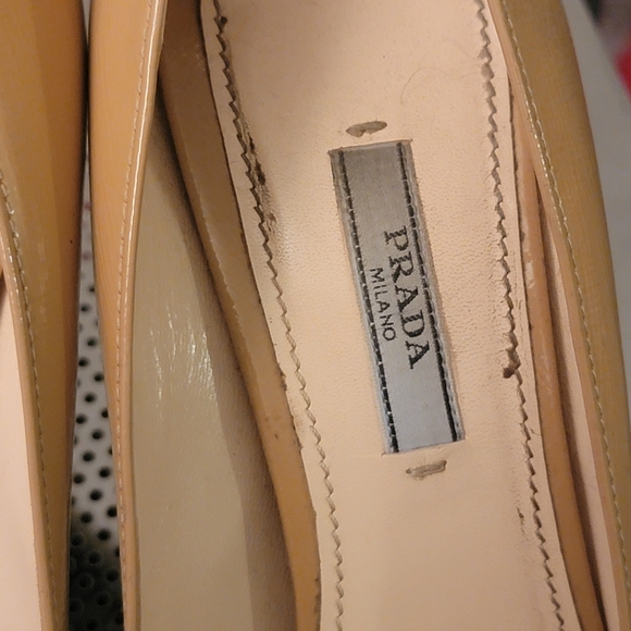PRADA Beige Patent Leather Platform Pointed-Toe Pumps - Picture 13 of 15